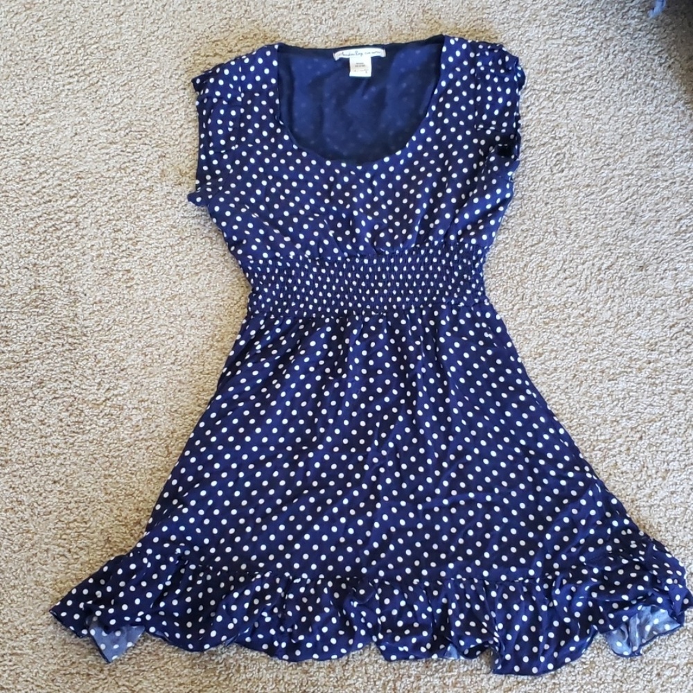 Navy blue and white polka dot dress